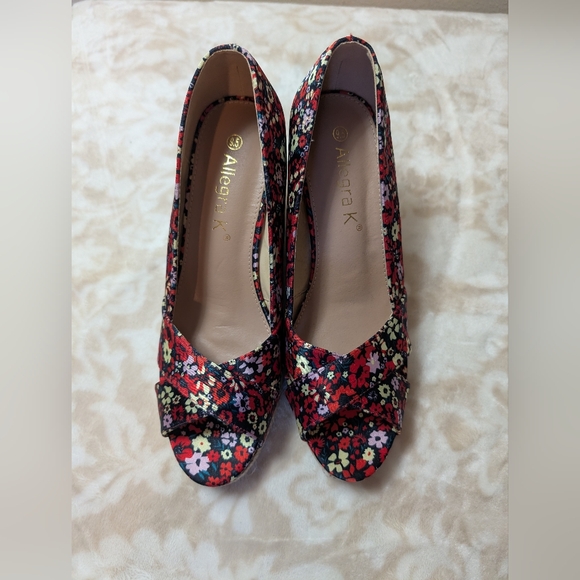 Allegra K Floral Wedge Peep Toe Shoes Size 9 1/2 - Picture 2 of 8
